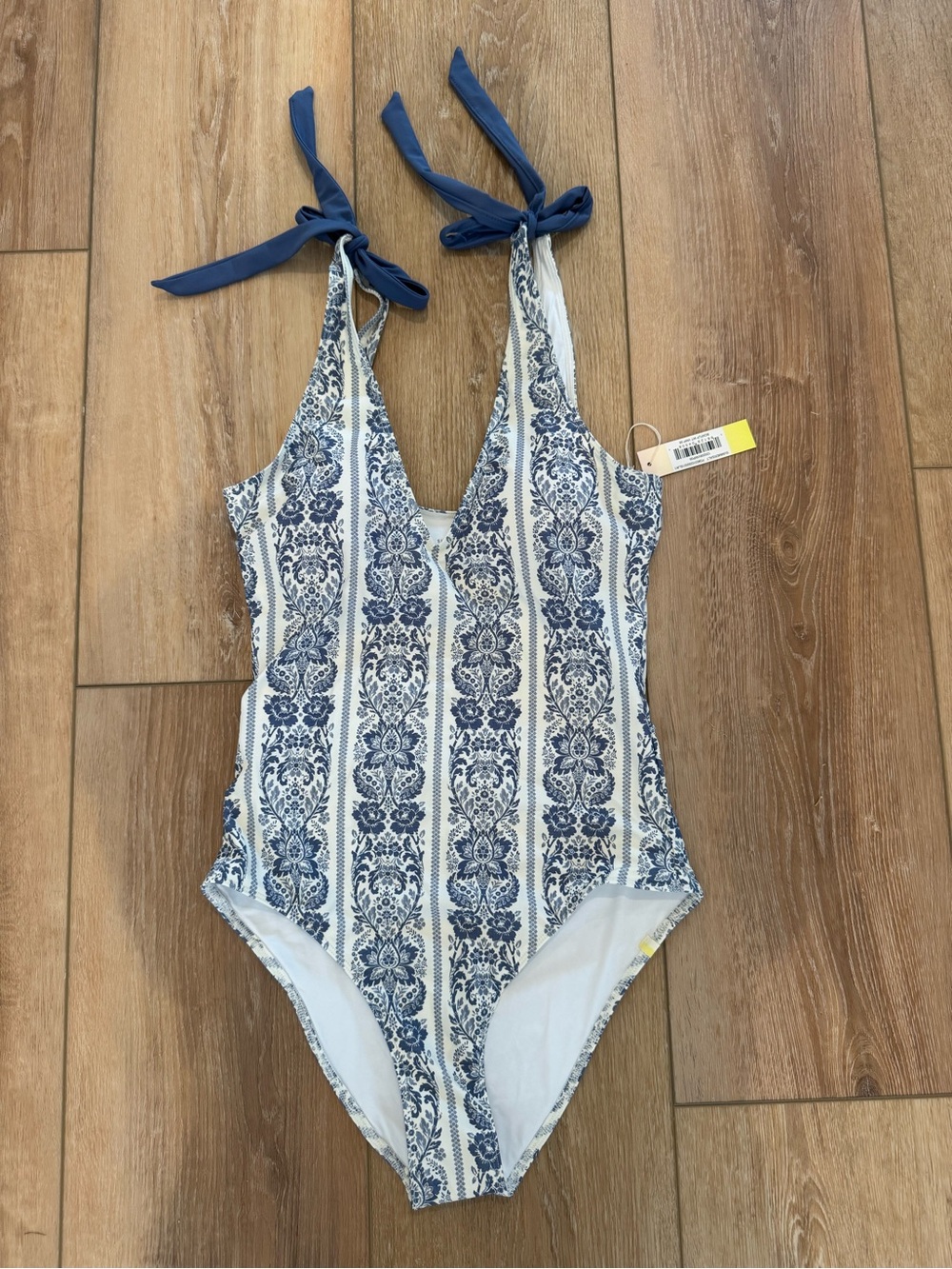 NWT Summersalt Women’s Blue and White One-Piece Swimsuit with Tie Straps